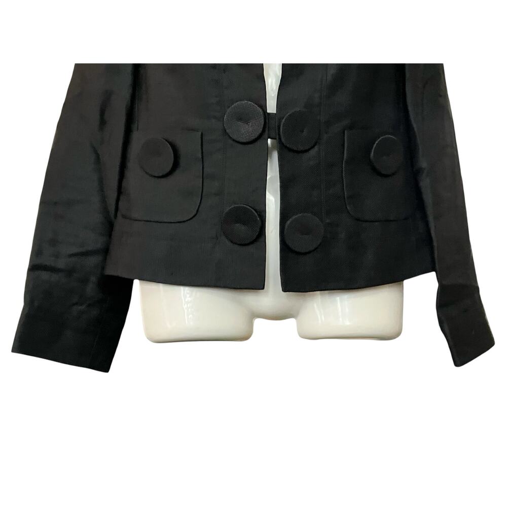 Etcetera Women's Black Designer Linen Blend Lined Blazer Oversized Buttons SZ 10 - Picture 9 of 13